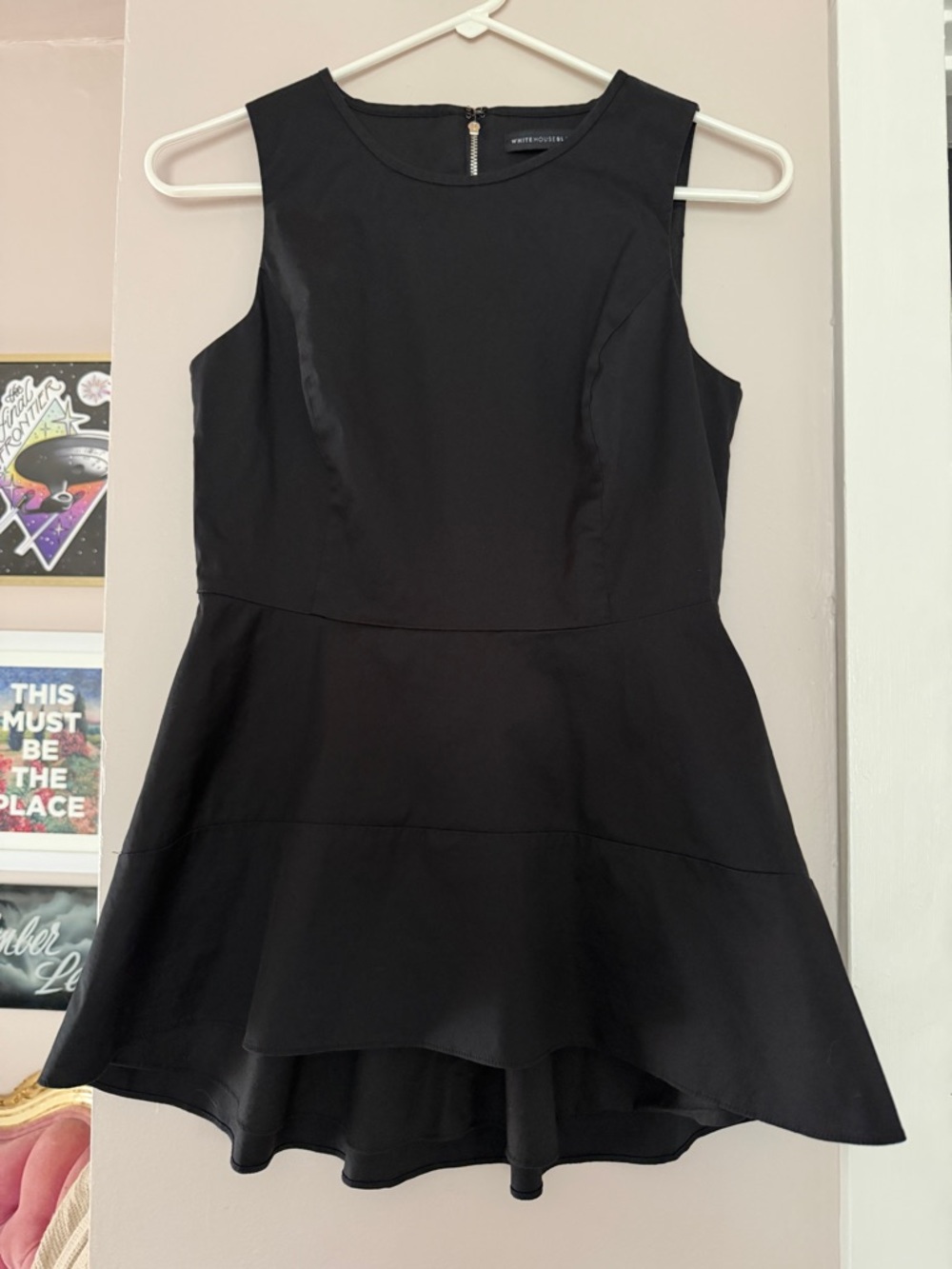 White House Black Market Black Sleeveless Peplum Top size 0